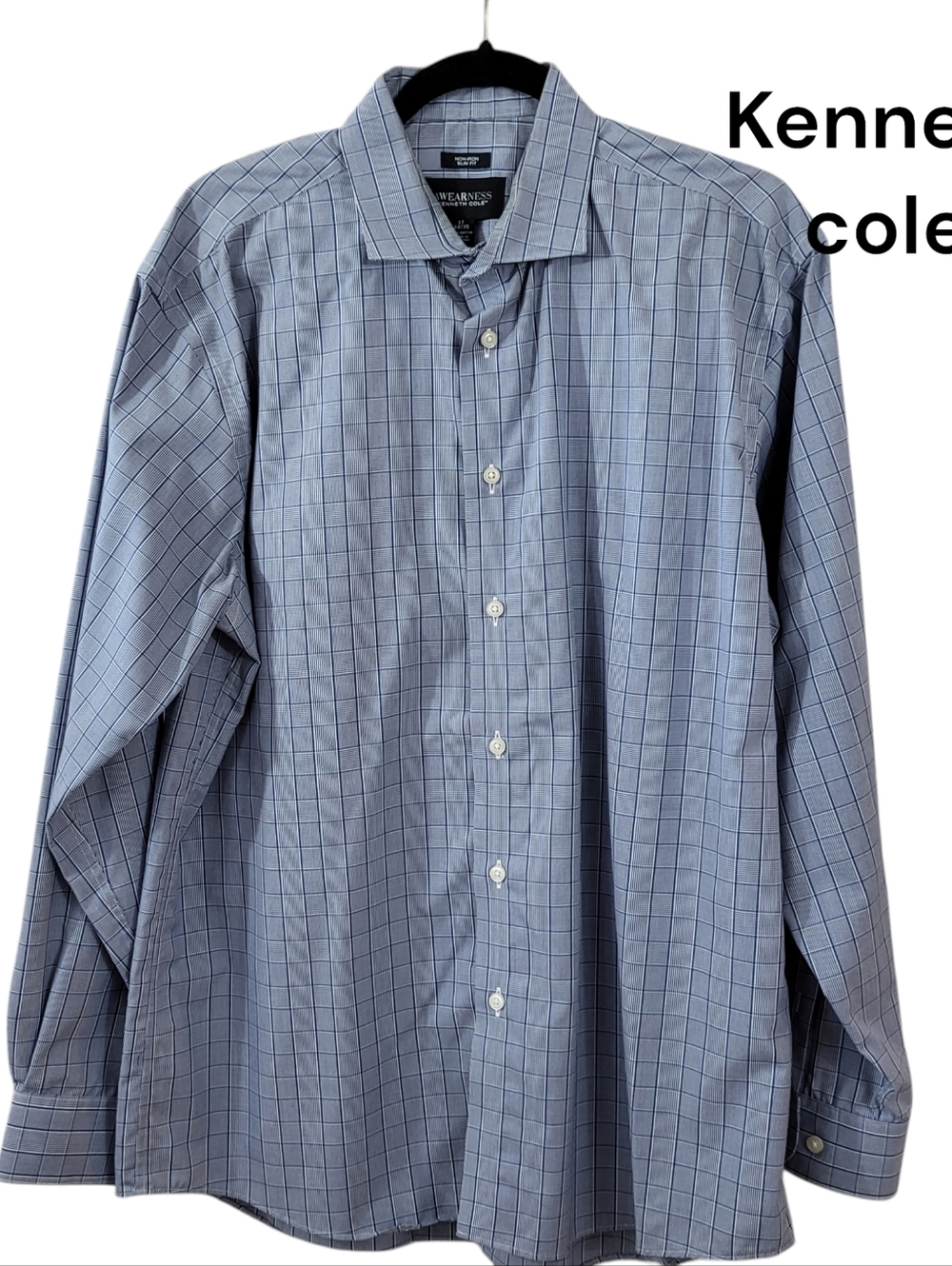 * Awearness Kenneth Cole Men's Blue Dress Shirt Size 17.5 EUC